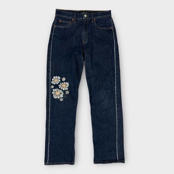 Lucky Brand Relaxed Stovepipe Jeans Floral Hand Painted Customized Size 4/27 - Picture 1 of 12